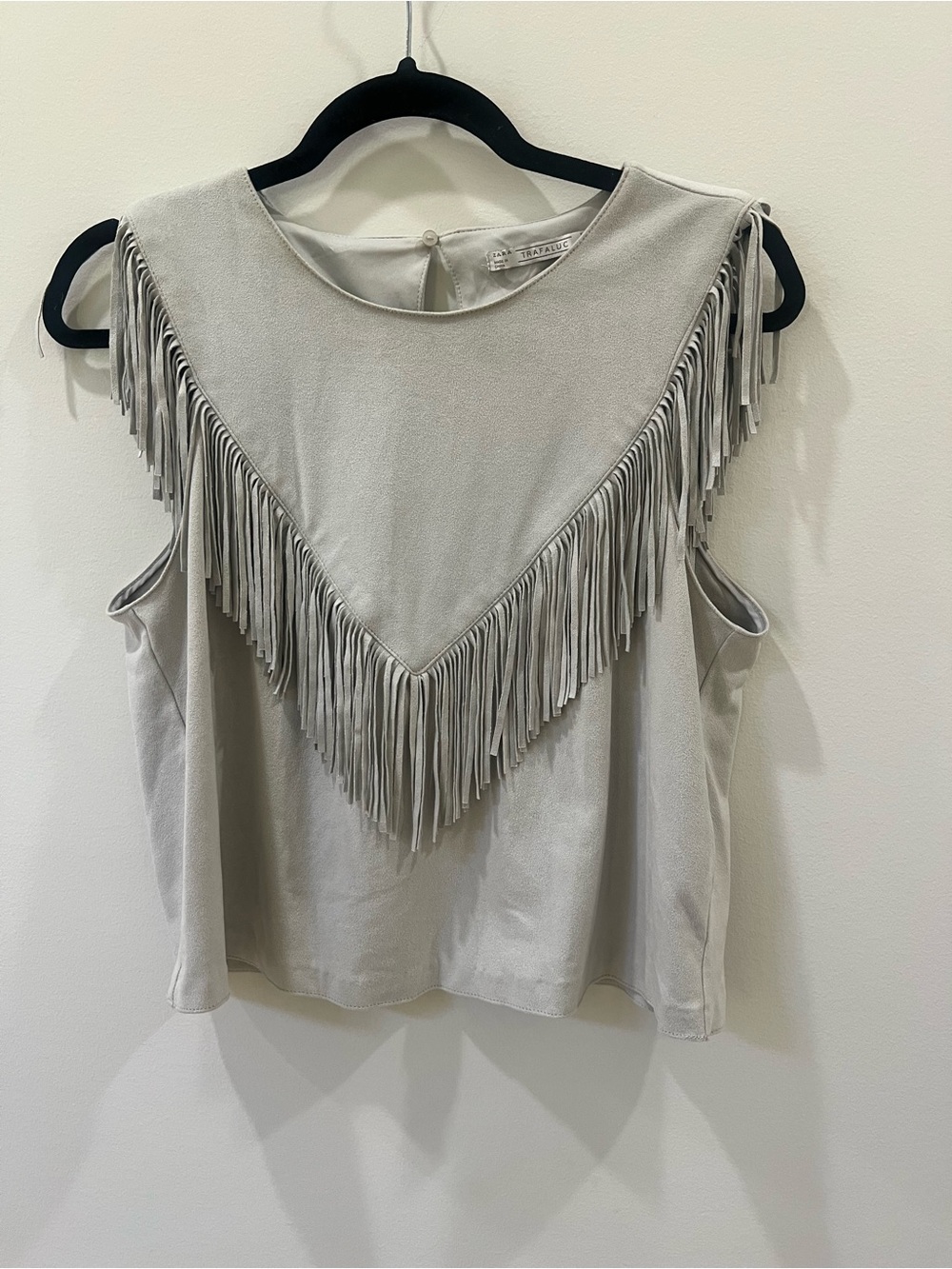 Zara Light Gray Fringe Tank Top